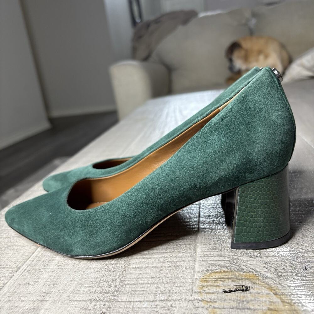 Donald Pliner Women's Pumps Suzette Suede Pointed Toe Block Heel Evergreen Sz 6